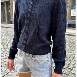 Brandy Melville Navy Cable Knit Zip Up Sweater
